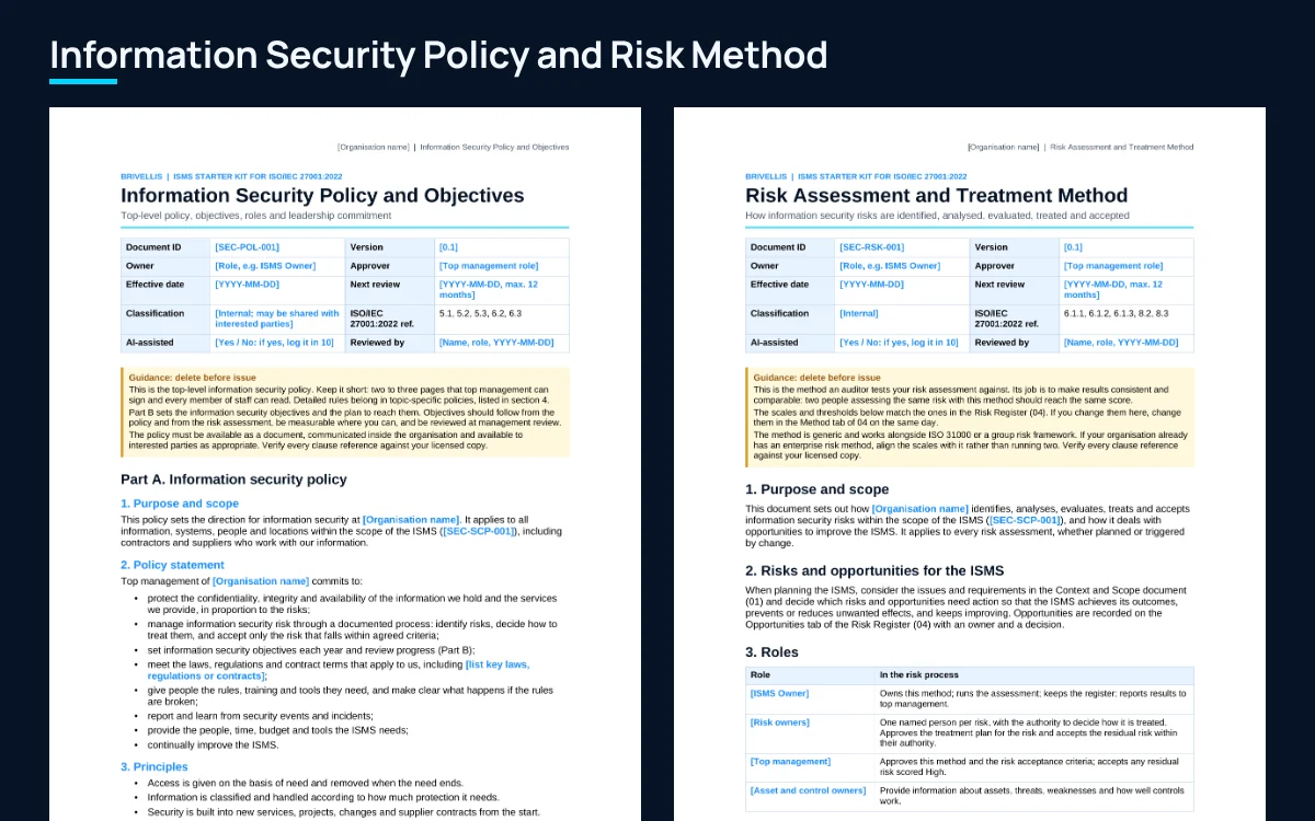 First pages of the Information Security Policy and the Risk Assessment and Treatment Method