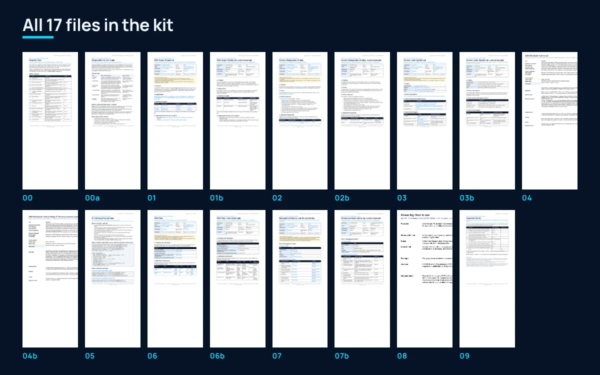 First page of all 17 files in the kit